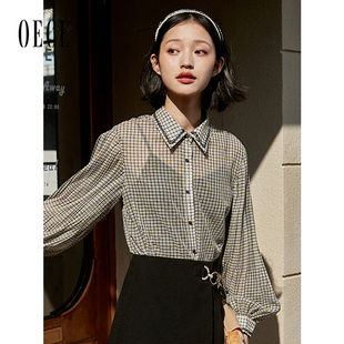 上衣 印花气质长袖 Oece格子衬衫 女士设计感小众秋新款