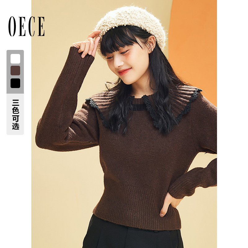 学院复古娃娃领长袖毛衣秋减龄