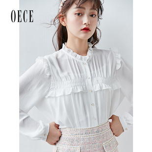 新款 衬衫 女装 小女甜蜜减龄花边立领长袖 法式 Oece秋冬装