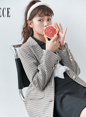 Oece修身小西装外套春秋新款复古修身气质西服女