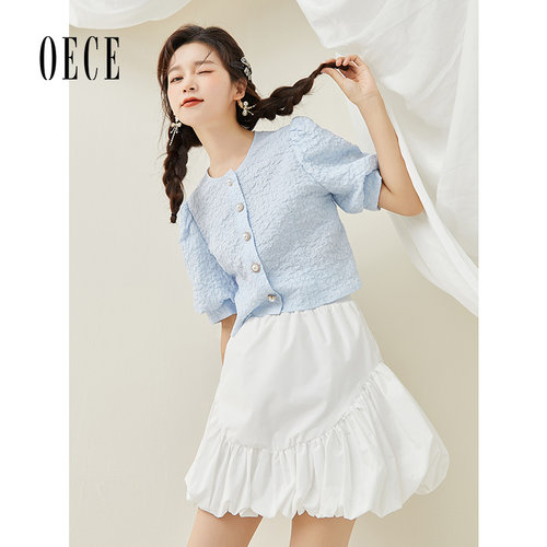 oece复古新款法式甜美a字花苞裙