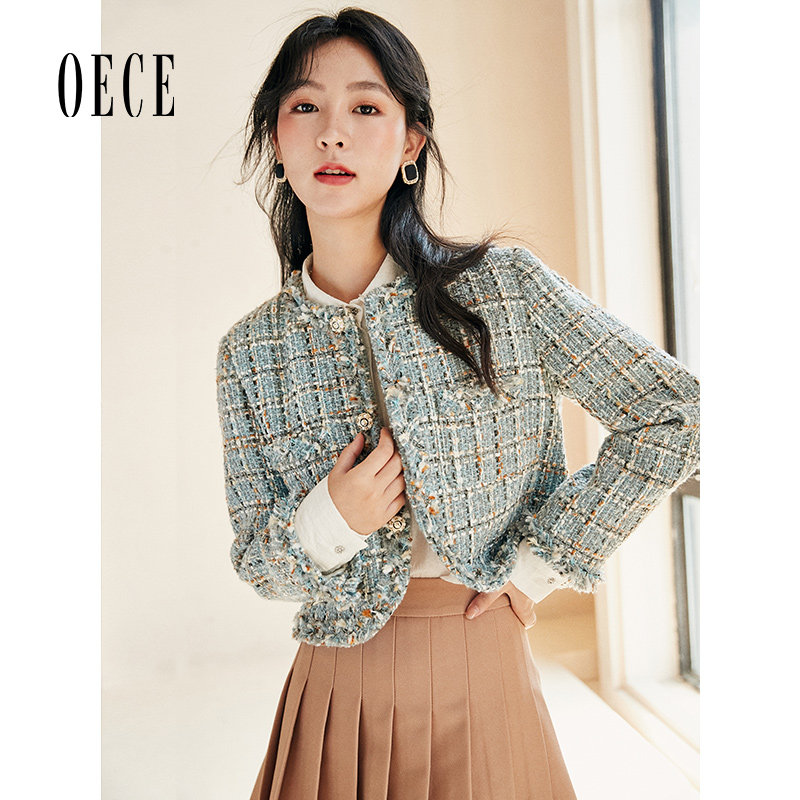 Oece小香风外套冬装新款女装法式复古气质修身短款外套春秋