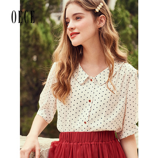 女士复古港味衬衣女上衣雪纺衫 Oece夏装 波点衬衫 女装 新款