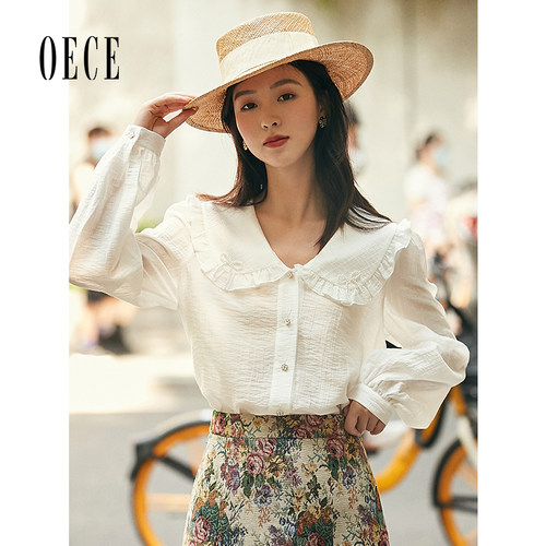 Oece秋装新款女装法式白色衬衫