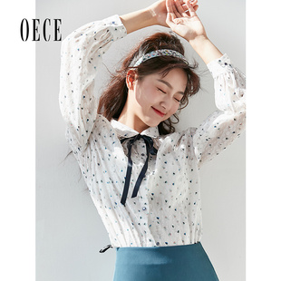 女装 衬衫 甜心减龄系带法式 雪纺衫 碎花上衣长袖 Oece春夏装