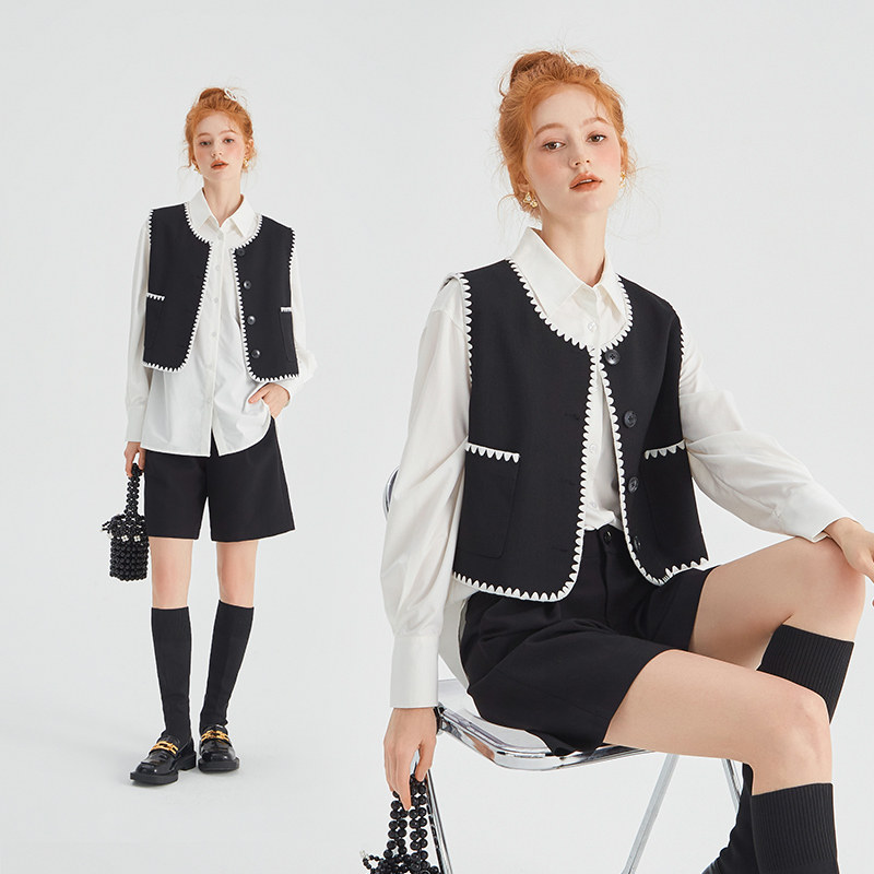 OECE简约设计感马甲背心春季新款女装白衬衫女气质通勤套装