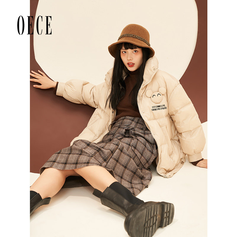 Oece冬装新复古格子半身裙秋冬气质穿搭裙子时尚中裙