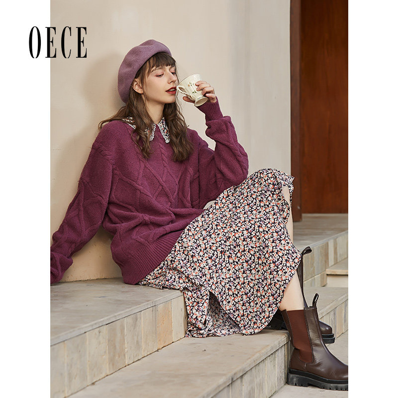 oece冬装小碎花复古风半身裙