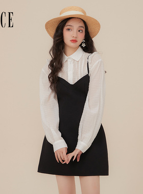 Oece别致独特套装裙女春夏季新款设计感衬衫减龄吊带裙两件套