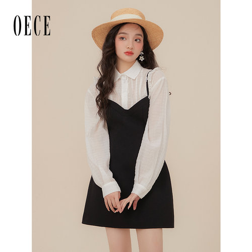 Oece复古衬衫+吊带裙两件套