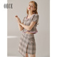 女装 oece夏装 新款 嗲嗲复古小香风设计感系带高腰格纹A字短裙