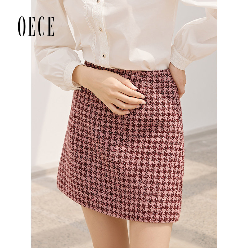 oece2021复古女孩修身千鸟格短裙