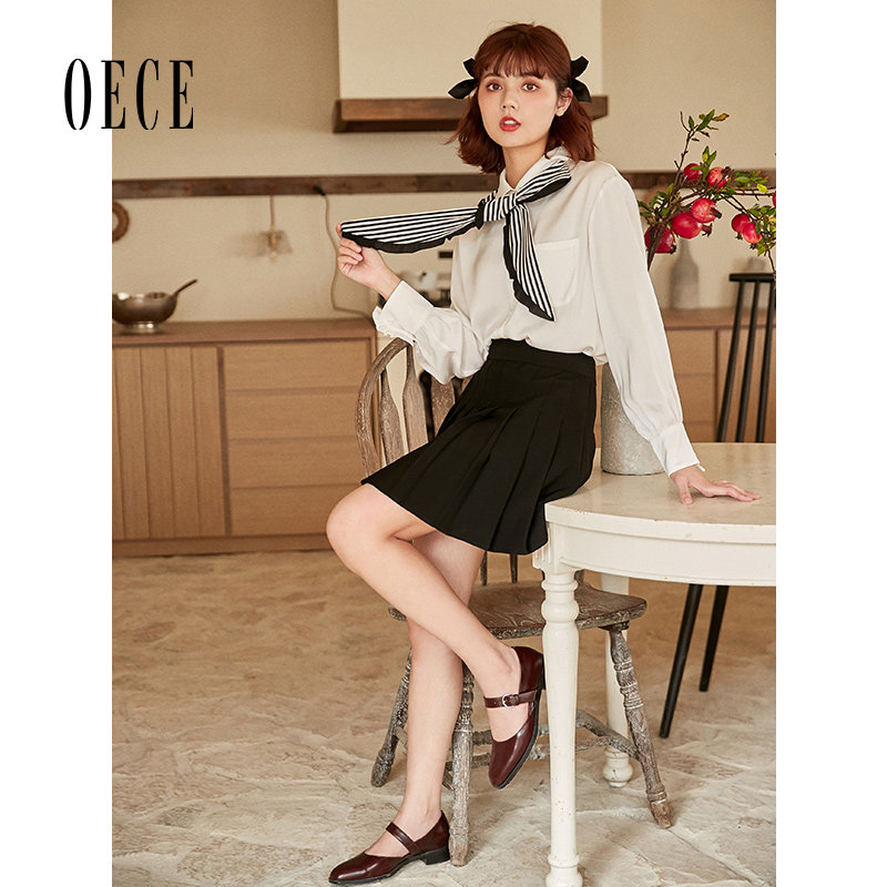 Oece百褶半身裙复古学院减龄