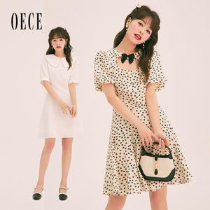 Oece甜美气质连衣裙夏季新款女复古碎花高级感裙子