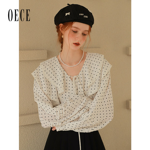 女装 新款 设计感气质上衣减龄衬衣 女春季 Oece复古波点衬衫