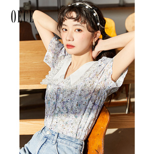 蕾丝花边设计感衬衫 Oece小碎花文艺雪纺衫 女装 新款 春上衣 夏装