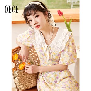 Oece复古碎花连衣裙春夏新款女装高级感气质设计感裙子中长款裙子