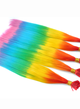 派点假发 彩虹色无痕棒棒发发仿羽毛接发夜店舞会Cosplay装扮接发