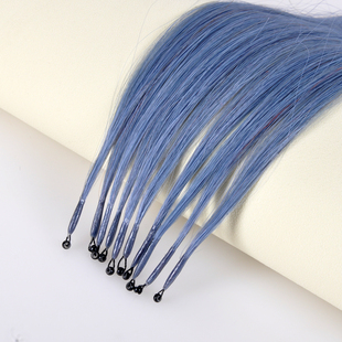 蓝灰色真人发挂耳染纳米扣8D无痕彩色接发雾霾蓝蓝灰色挑染可拉卷