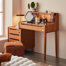 实木组合梳妆台卧室化妆桌床头柜一体樱桃木床尾柜小户型收纳书桌
