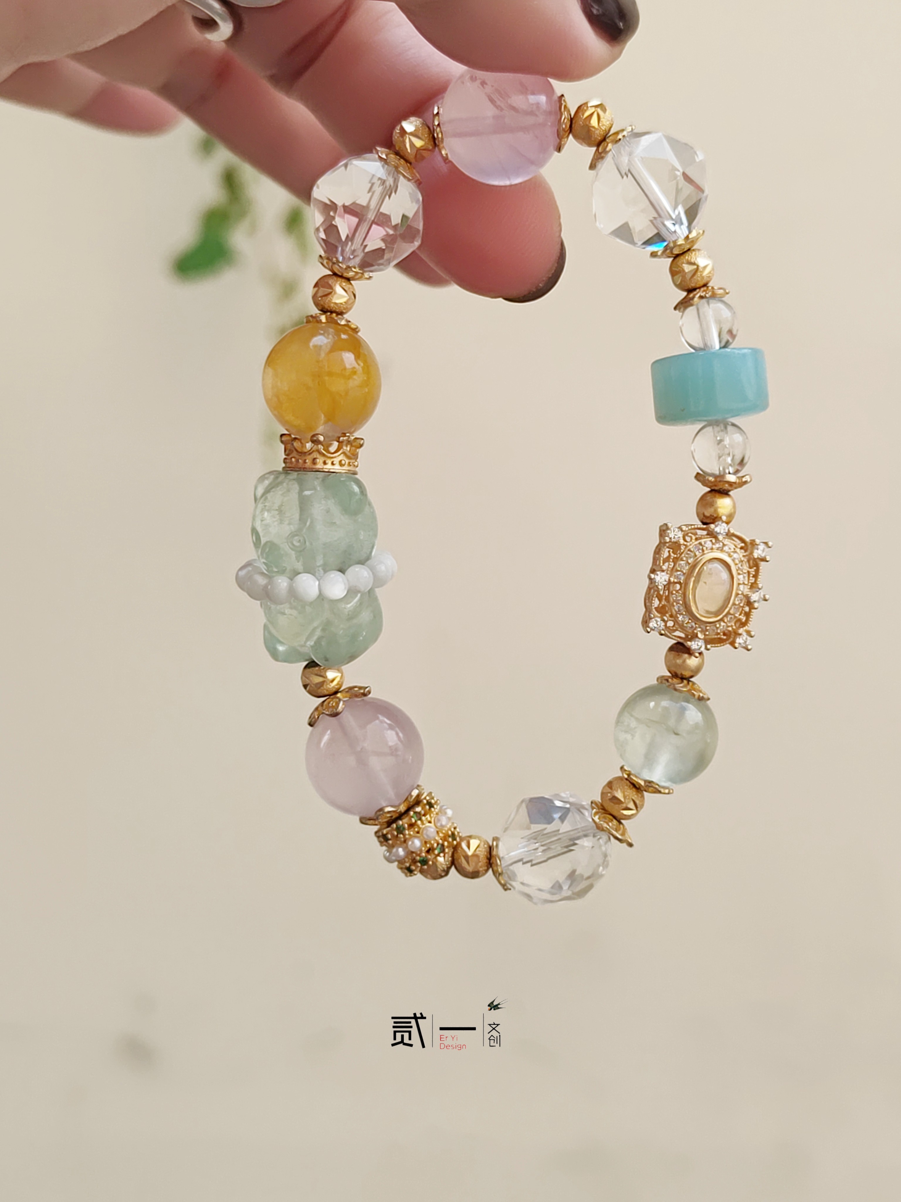 【贰一】彩虹糖设计师天然水晶多巴胺多宝s925银手链手串原创孤品