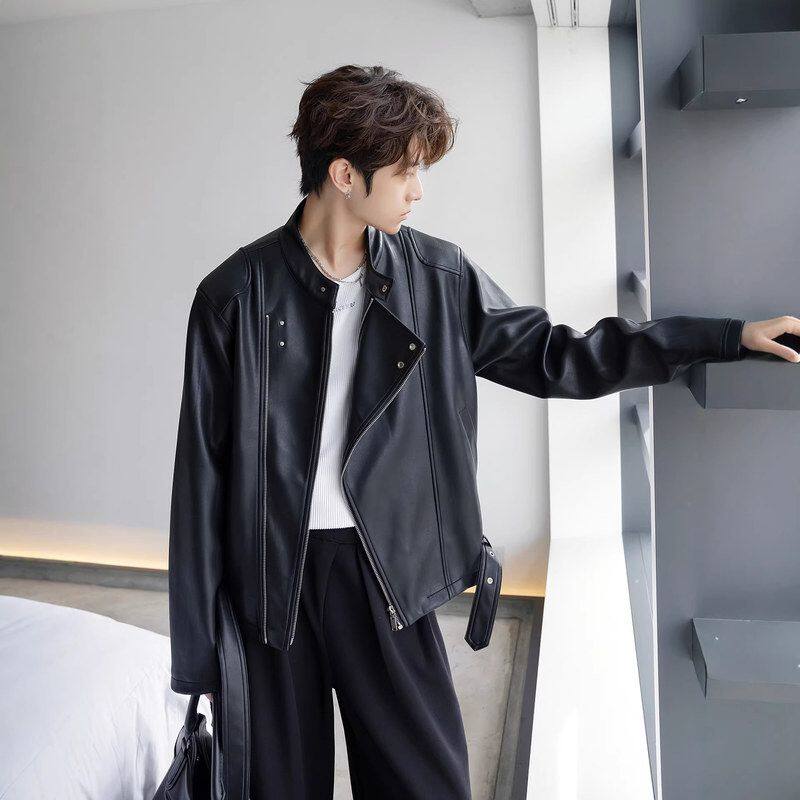 男女PU小众夹克皮衣春秋季搭外套穿高级感短款酷帅蛋白皮机车立领