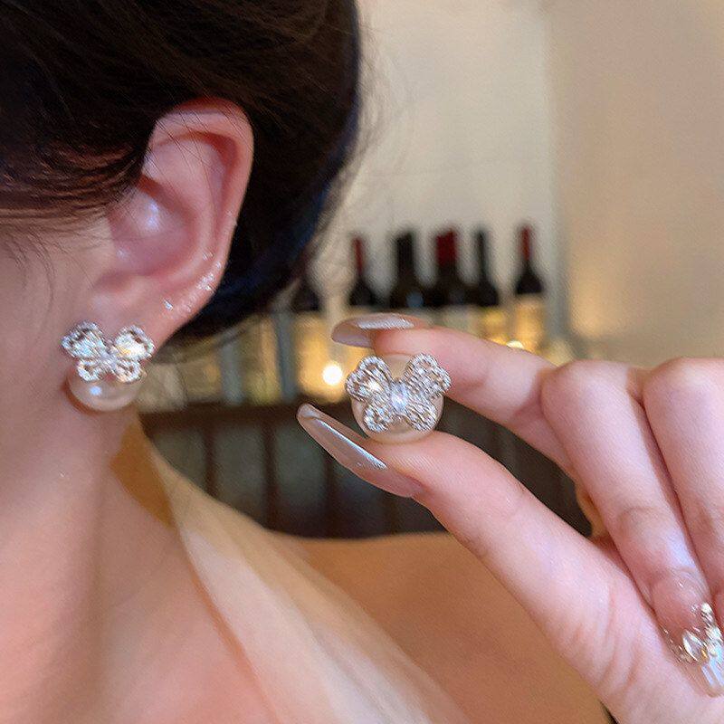 奢小众耳饰女轻设计感耳环蝴蝶百搭个性精致挂式高级感珍珠后耳钉