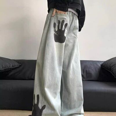 拖地掌印欧美手阔腿裤子裤宽松