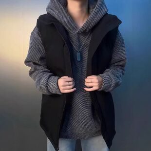 马甲连帽外套男款重磅le雪尼尔穿小香风canfit加绒内搭卫衣叠硬挺