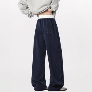 男冬直筒子高街宽松长裤 弯刀裤 潮牌撞色 美式 休闲设计感百搭阔腿裤