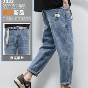男士 潮牌子寬松長(zhǎng)褲 薄款 直筒男裝 九分褲 男休閑新款 夏季 2022 牛仔褲