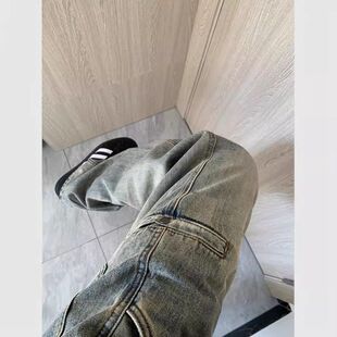 高款显工装裤ootd复古高级感高街穿男蓝搭美式牛仔裤裤子直筒春夏
