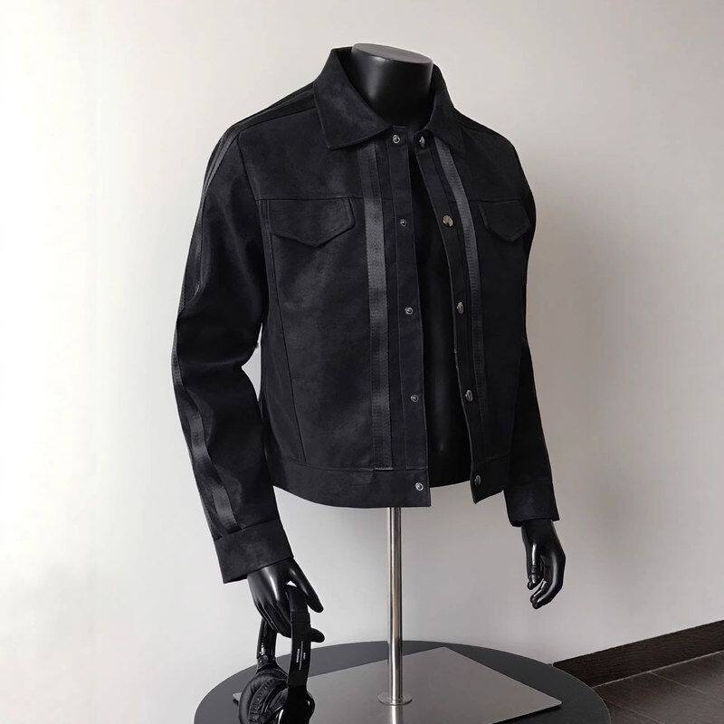 系小众外套正肩休闲潮流皮衣痞帅翻领男短款设计百搭暗黑夹克百搭