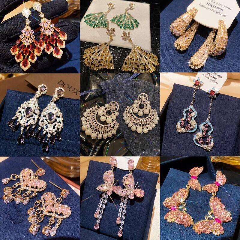 夸张宫廷风耳钉银针花朵精致轻奢中古锆石珍珠耳环时尚高级感耳饰