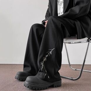 西褲 春季 2025中國(guó)風(fēng) 垂感馬休閑男新中式 褲 吉拉新款 刺繡子直筒西裝