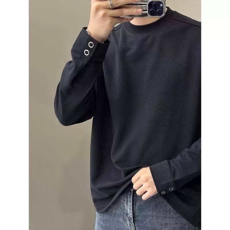 男装打底衫上衣黑色长袖男款卫衣透气小众高级感设计感T恤潮牌ins