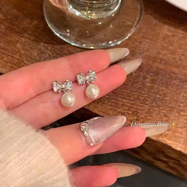 精致耳钉奢小众锆石银针耳环珍珠