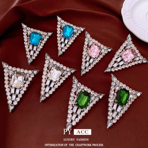 耳饰中古vintage轻奢耳环银针精致镶钻方形三角形耳钉高级感时尚