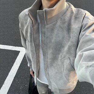 夹克男美式飞行外套扎染春秋bomber机车雾皮衣面皮棒球正肩服立领