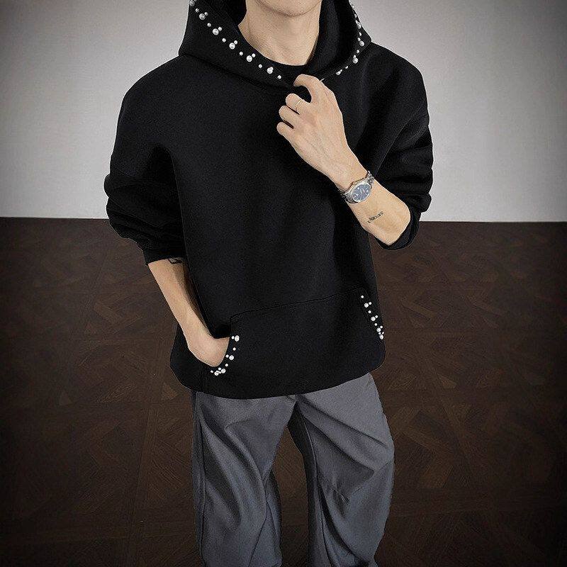 外套针织小钉珠正肩重磅香风500g上衣设计感男款小众冬季连帽卫衣