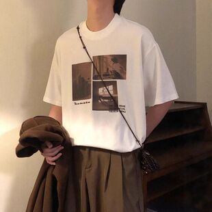 宽松新款纯棉短袖男夏季美式T恤2026休闲痞帅复古印花体恤衫潮牌