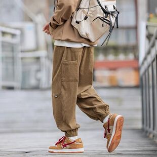 束脚裤秋季卫裤新款宽松运动裤潮流百搭男休闲长裤子显瘦灯芯绒裤