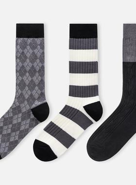 袜say三双装女中筒袜秋冬复古灰色系长袜韩版高级感个性ins堆堆袜