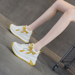 内增高女鞋小个子夏天穿的鞋子2025新款小白鞋网面透气休闲运动鞋