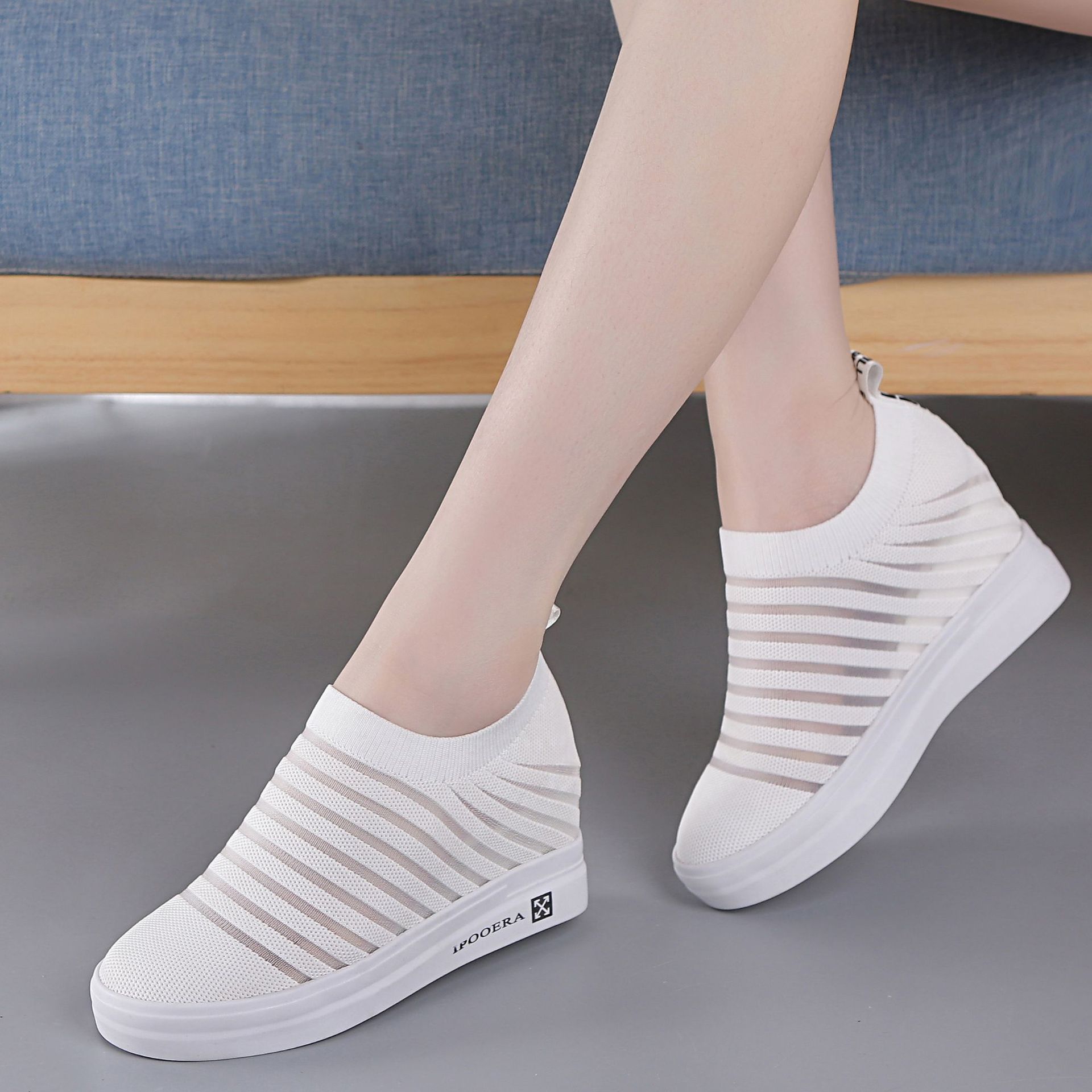 配裙子小裙短裙穿的小白鞋内增高鞋子女网鞋夏天透气增高女鞋34码