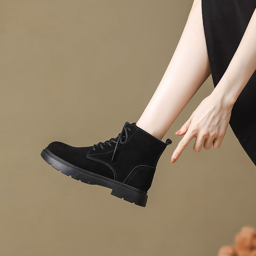 真皮短靴女靴爆款真皮英伦风