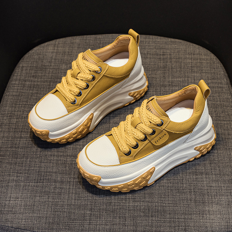 秋季轻便圆头厚底皮面休闲运动鞋