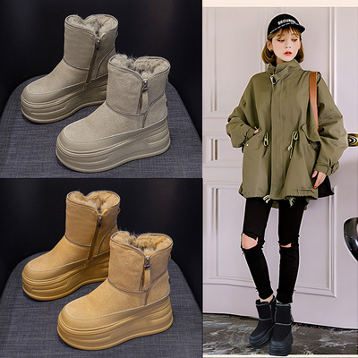 厚底雪地靴加绒短靴冬季显高