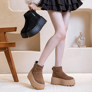 厚底雪地靴女2024冬季新款短靴加绒保暖松糕靴子小个子冬天的棉鞋