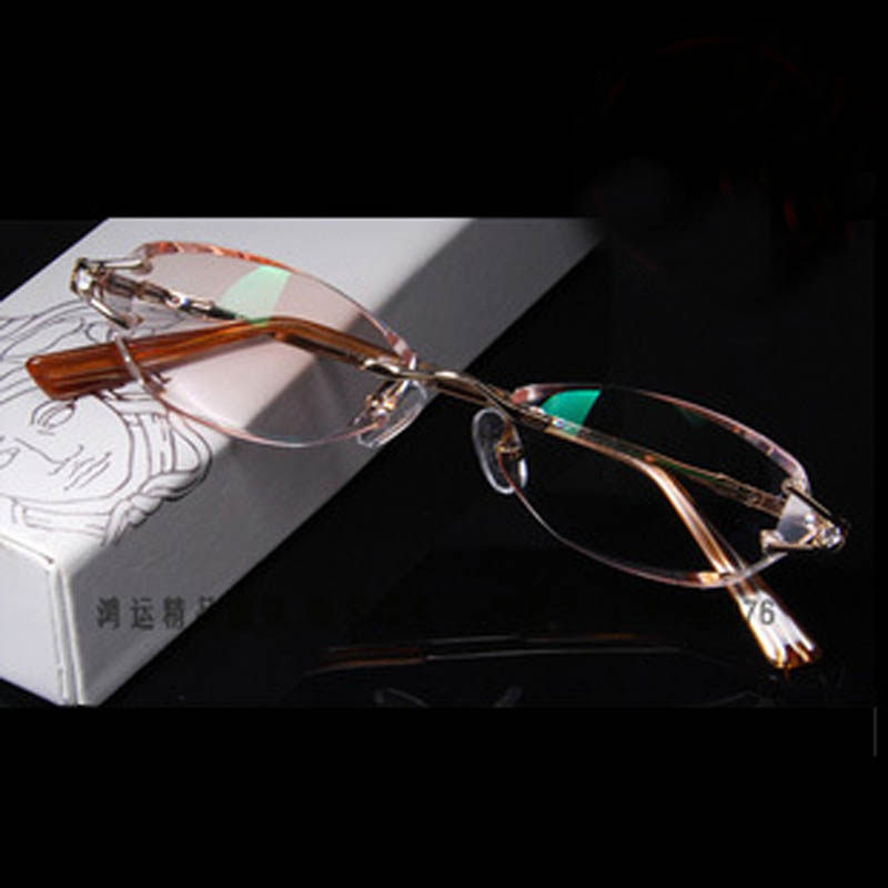 定制超轻无框镶钻钻石切边眼镜架